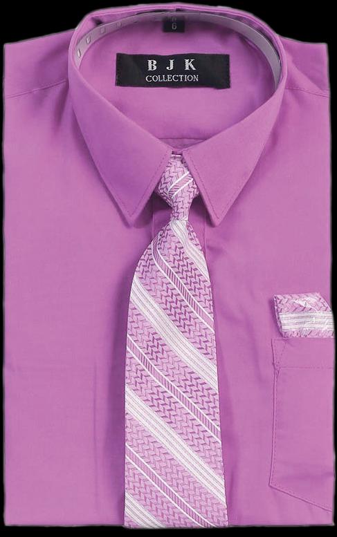 Boy's Long Sleeve Dress Shirt with Tie & Handkerchief - Various Colors