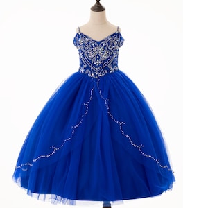 Royal Blue off the shoulder dress for pageants and special events .