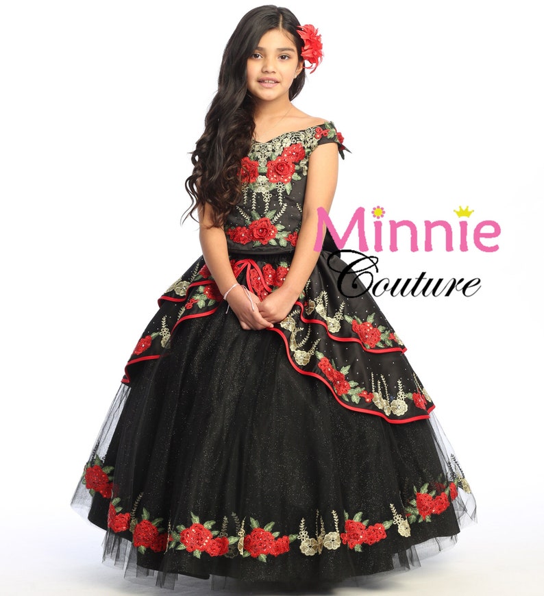 Black and Red Charro style dress for girls. image 1