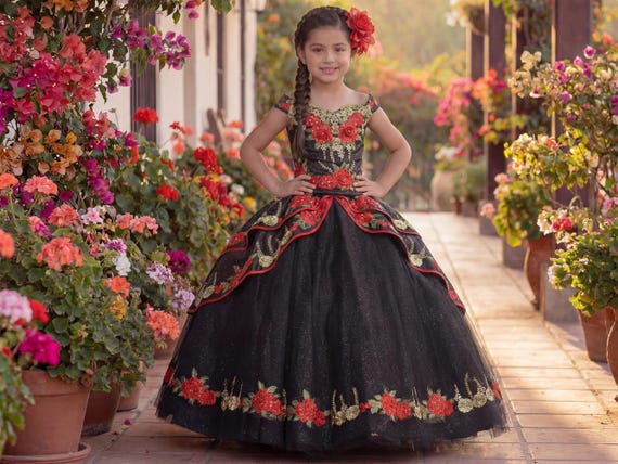Black and Red Charro style dress for girls