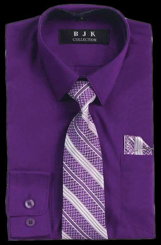 purple plaid dress shirt with tie Nick Graham Men's Spread Collar Long Sleeve Shirt + Tie Set | Purple | Regular 16.5 | Shirts + Tops Shirt + Tie Sets | Stretch|Easy Care