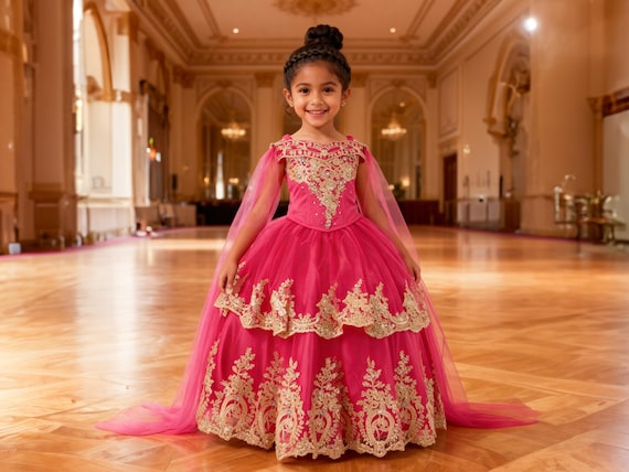 pink formal dress girls Fuchsia Ball Gown for – Princess, Pageant, Birthday, or Flower Girl Dress short-sleeve-tee