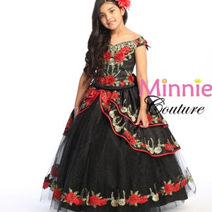 Black and Red Charro style dress for girls. image 2