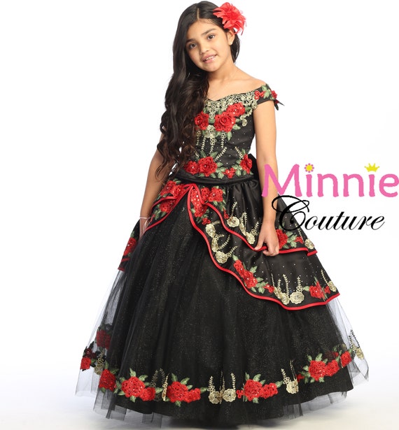 Black and Red Charro Style Dress for Girls. - Etsy