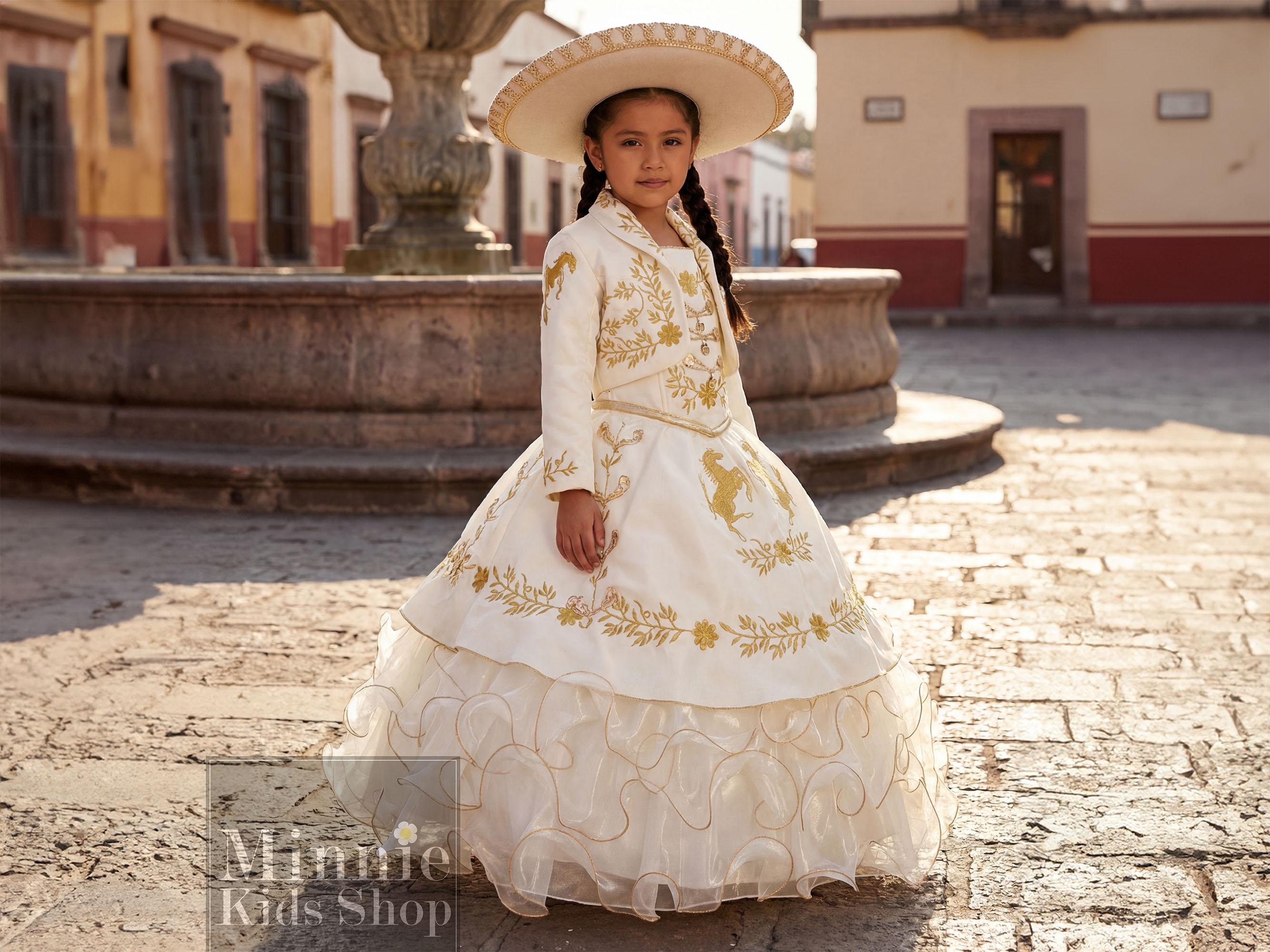 white and gold charro quince dress Rachel Allan RQ5003 Strapless Tiered Quinceanera Dress main image 1