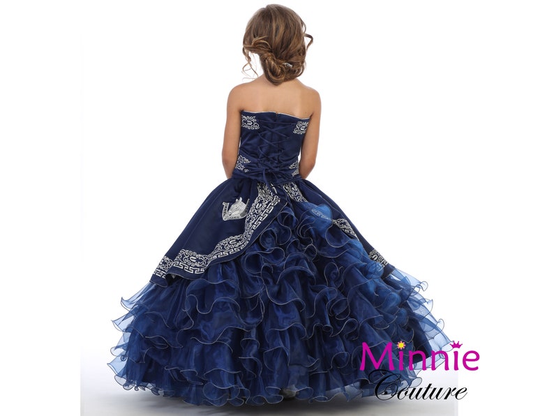 Vestido Charro Azul Marino con bordado plateado para niña imagen 3