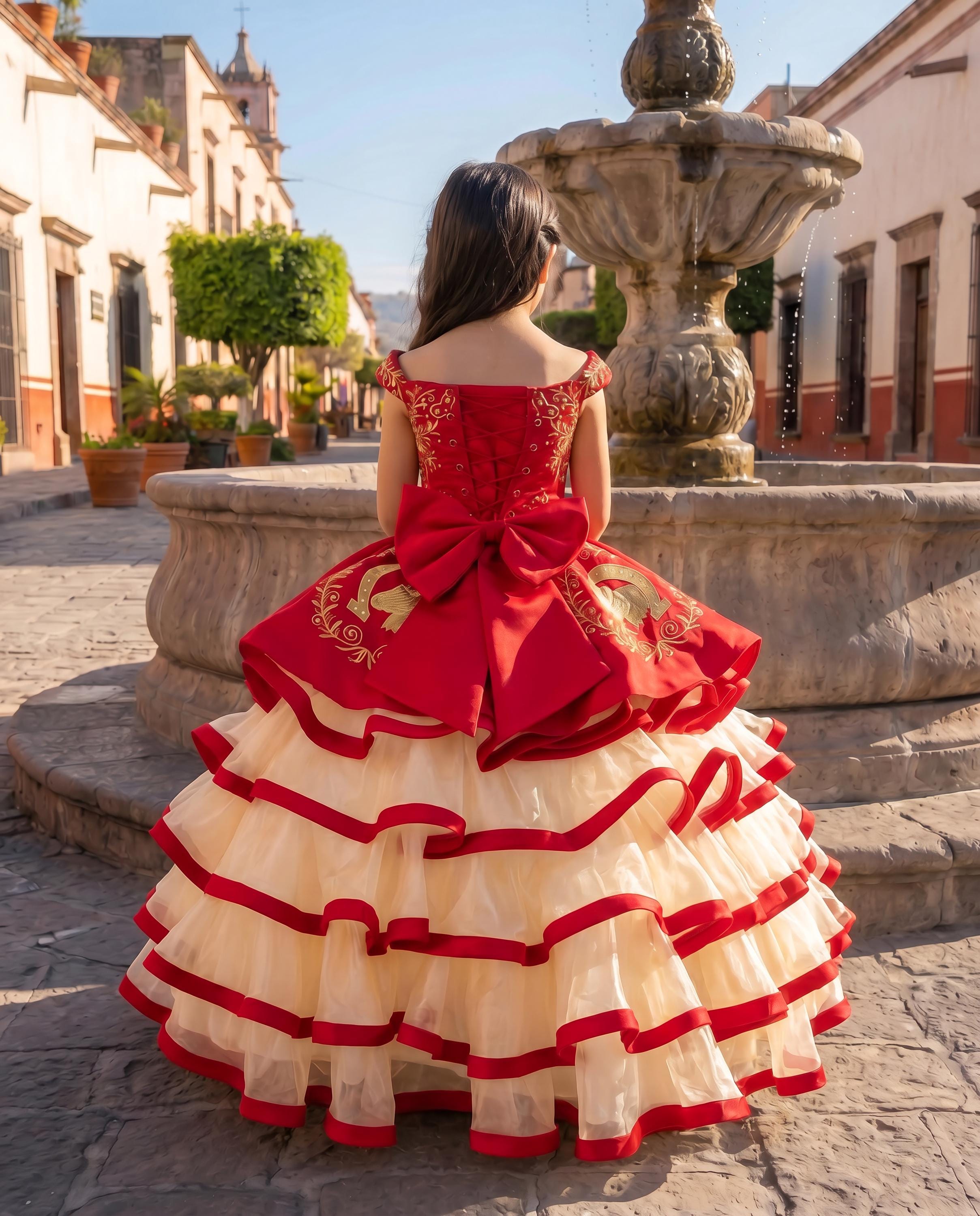 charro dress Floral Charro Quince Dress by Ragazza MV17-117 Size Bigger than 13 / Black/Red
