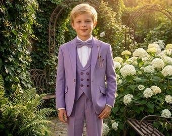 Boy's lavender 5 piece suit, Mauve Ring Bearer Set, Kids Wedding Formal Wear, Lavender Toddler Party Attire