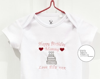 Personalised Mummy Daddy Birthday Bodysuit Onesie Vest Top Custom Clothes Baby Shower Gift: Children | Infant | Kids | Newborn | Toddler