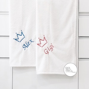 2-ITEMS Embroidered Personalised Waffle Blanket Set | Custom Name Date Design | Baby Shower Birthday Christening Newborn Children Kids Gift