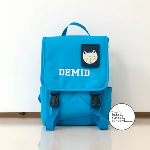 Embroidered Personalised Blue Mini Dog Backpack | Children Kids Toddler Pre-School Nursery Bag | Boy Girl Rucksack | Custom Name Gift Idea