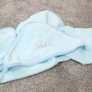 Embroidered Personalised Blue Luxury Soft Hooded Towel | Custom Name Design | Baby Shower Birthday Christening Newborn Children Kids Gift