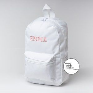Mini sac à dos blanc brodé personnalisé | Enfants Enfants Tout-petits Sac d'école pour la maternelle | sac à dos garçon fille | Idée cadeau avec prénom personnalisé