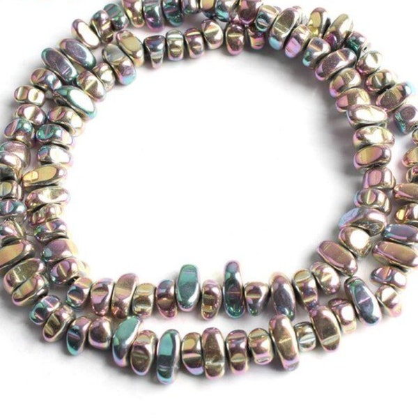Polished Silvery Pink Gravel Hematite Beads, Irregular Pebble Stone Spacer Beads 15” Strand Wholesale DIY Bracelet Jewelry Supplies