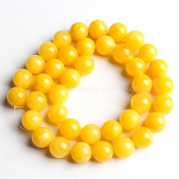 Gemstone Beads, Yellow Colored Jade, 15” Strand, Wholesale DIY Jewelry Making Supplies Bracelet Necklace Mala 6, 8, 10 & 12 mm