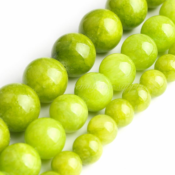 Perles de pierres précieuses, jade de couleur vert lime, brin de 15 po, vente en gros de fournitures de fabrication de bijoux à bricoler soi-même Bracelet Collier Mala 6, 8, 10 et 12 mm