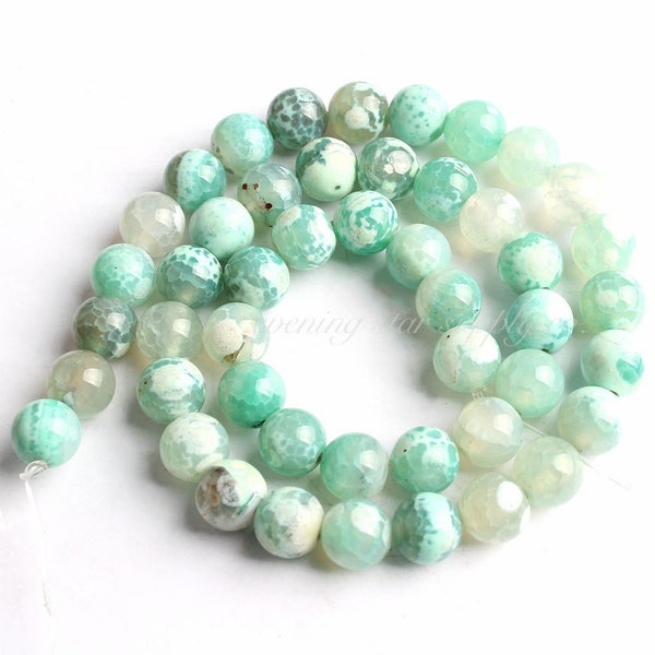 Gemstone Beads, Mint Green Fire Agate on 15” Strand, Wholesale DIY Jewelry Making Supplies for Bracelet Necklace Mala 6, 8 & 10 mm mm