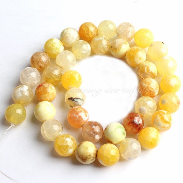 Gemstone Beads, Yellow Fire Agate, 15” Strand, Wholesale DIY Jewelry Making Supplies, Bracelet Necklace Mala 6, 8 & 10 mm