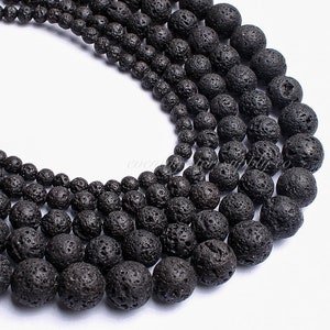 Gemstone Beads, Volcanic Black Lava Stone 15” Strand, Wholesale DIY Jewelry Making Supplies Bracelet Necklace Mala 4, 6, 8, 10, 12 & 14 mm