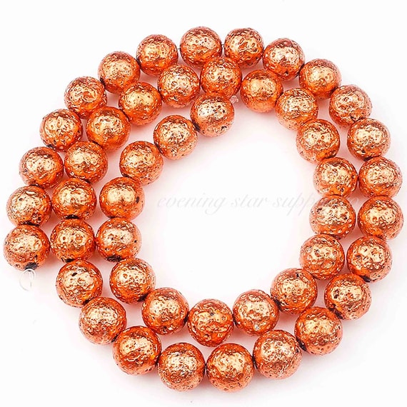 Natural Rock Lava Silver Rose Gold Plated Stone Beads For Jewelry DIY Making 15" 