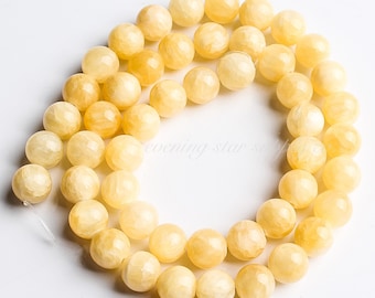 Gemstone Beads, Pale Yellow Chalcedony Beads, Premium Mala Supplies, Wholesale DIY Jewelry Making Supplies 6, 8, 10, 12 mm