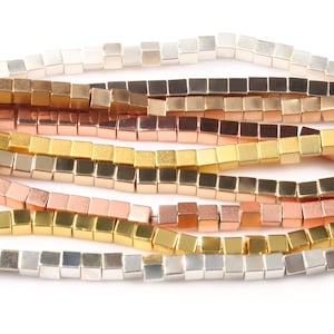 Plated Hematite Cube Beads, Silver, Rose Gold, 14k, 18K Gold, Polished and Matte, 2 3 4 mm, Wholesale DIY Bracelet Jewelry Supplies