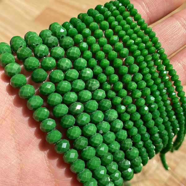 Opaque Grass Green Austrian Crystal GLASS Faceted Rondelle Beads, 15” Strand, Multiple Sizes, Wholesale DIY Jewelry Making Supplies