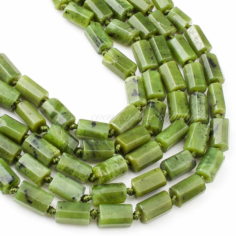 Gemstone Beads Genuine Canadian Green Jade Faceted Column | Etsy