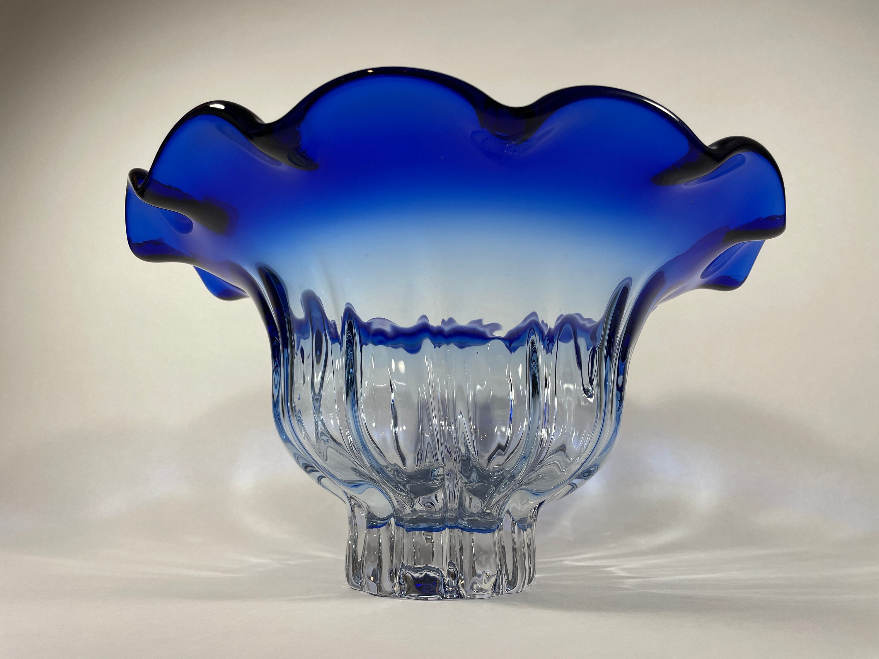 Handblown Glass Bowl With Thick Cobalt Blue Scalloped Edges Etsy