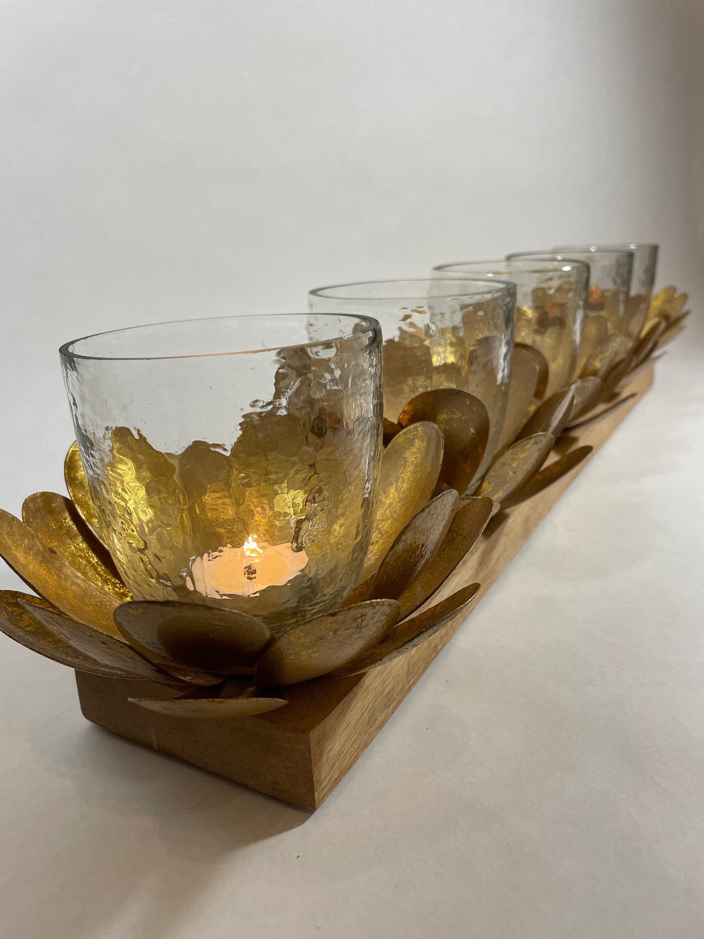 5candle Holder Handmade, Wood and Metal Candle Holder, Candle Holder