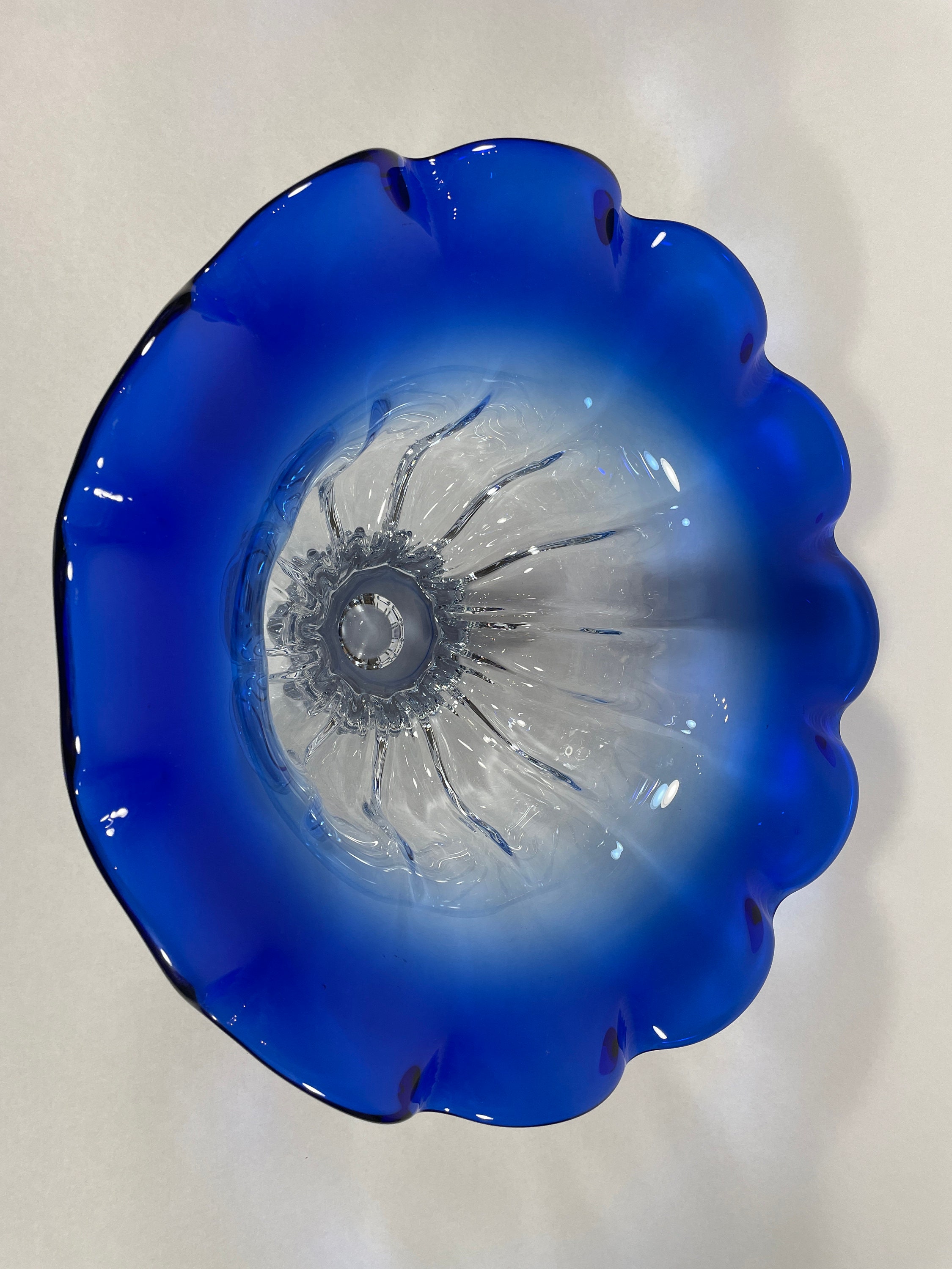 Handblown Glass Bowl With Thick Cobalt Blue Scalloped Edges Etsy