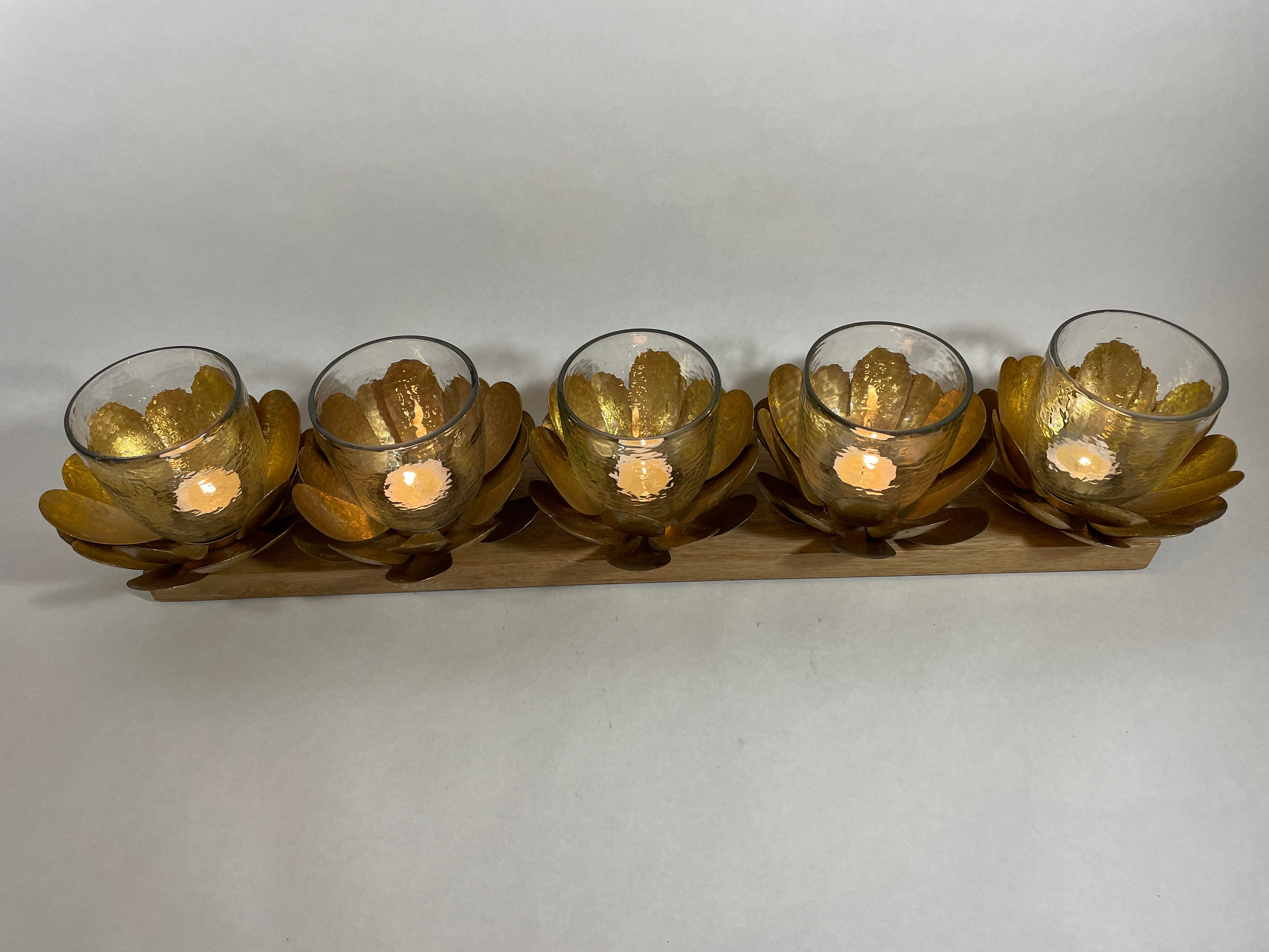 5candle Holder Handmade, Wood and Metal Candle Holder, Candle Holder