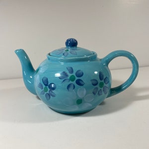 Vintage Teapot, teapot, blue teapot, floral teapot, flower teapot, Handmade teapot, hand painted teapot