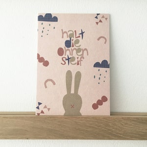 Aufmunternde Postkarte, "Halt die Ohren steif", Osterkarte,