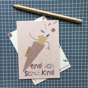 Postkarte "Endlich Schulkind", Einschulung, Schulkind, Glückwunschkarte, Schulstart, Schulbeginn, Erstklässler, Schultüte, Schulanfang