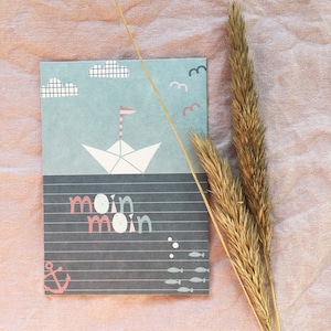 Postkarte Moin Moin, Papierschiff, Grußkarte, maritim, norddeutsch, Ansichtskarte, Ostsee, Nordsee
