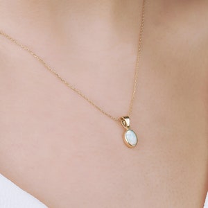 White Opal Oval Pendant, 18K Solid Gold Opal Pendant, Bridesmaid Gold Necklace, Dainty Opal Pendant, Gold Chain Opal Pendant, Gold Opal Gift