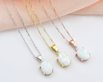18K Solid Gold Opal Pendant, White Opal Oval Pendant, Bridesmaid Gold Necklace, Dainty Opal Necklace, Gold Chain Opal Pendant, Women Gifts
