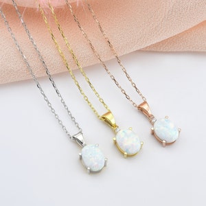 18K Solid Gold Opal Pendant, White Opal Oval Pendant, Bridesmaid Gold Necklace, Dainty Opal Necklace, Gold Chain Opal Pendant, Women Gifts
