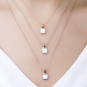 Square Opal Gold Necklace, Dainty Opal Necklace, 14K Gold Opal Necklace, 18K Gold Opal Necklace, Gold Chain Pendant, Bridesmaid Gift Pendant