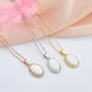 Big Opal Oval Necklace, 18K Solid Gold Opal Pendant, Bridesmaid Gold Pendant, Dainty Opal Necklace, Gold Chain Opal Necklace, Opal Gold Gift