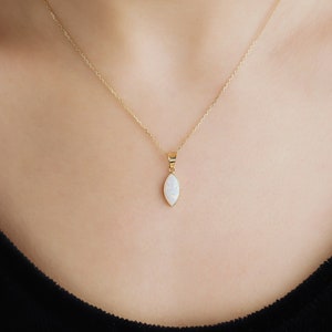Gold Marquise Opal Necklace, 18K Gold Opal Necklace, Dainty Opal Necklace, Bridesmaid Opal Necklace, Opal Gift Pendant, 14K Gold Chain Gift