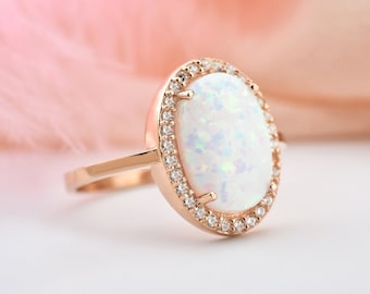 Dainty Opal Ring, 14K Oval Opal Ring, Oval Delicate Opal Ring, Bridesmaid Gold Gift Ring, 08x12 Oval Gold Opal Ring, 18k Solid Gold Ring