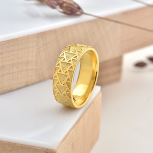 Triangle ring for engagement, Geometric wedding band ring in 14K or 18K gold, Minimalist gold ring for wife anniversary