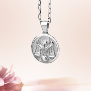 Libra Necklace in 925 polished silver, 14K or 18K gold libra pendant for girlfriend gift, Astrology silver necklace for birthday gift