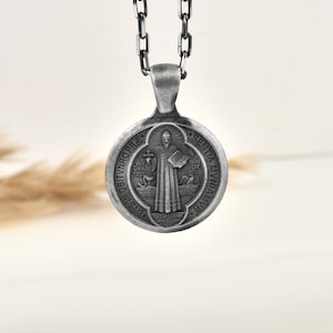 St Benedict medal necklace in 14k gold or sterling silver, Saint Benedict medal necklace for religious gift, Christian gift for Mothers days