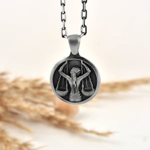 Libra Necklace in 925 sterling silver, 14K or 18K gold libra pendant for girlfriend gift, Astrology polished silver necklace gift birthday
