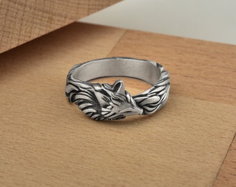 Silver Fox ring for women, Fox wedding band ring in sterling silver, Viking engagement ring in gold for women, Unique ring for girlfriend