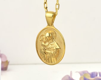 St Anthony medal necklace for christian in sterling silver, Saint Anthony of Padua pendant necklace for mama, 14K or 18K gold medallion