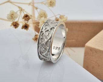 Crucifix sterling silver ring with crown of thorns motifs, Religious ring for valentines day gift, Sterling silver promise ring for her